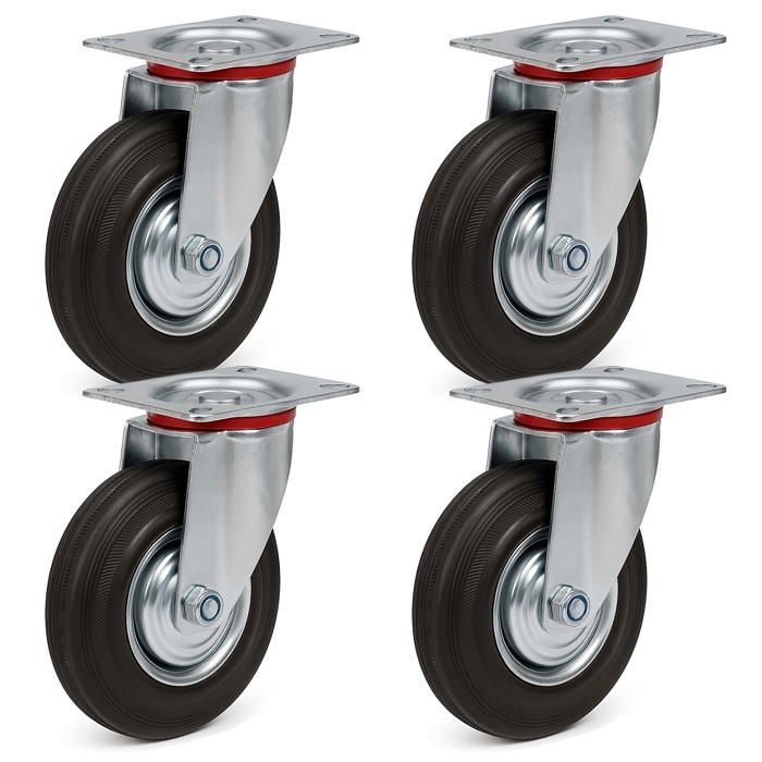 Lot De 4 Roulettes Pivotantes Caoutchouc EASYROLL Bleu 125 Mm - Charge 600 Kg