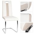 Lot de 4 chaises de salle à manger en métal - Revêtement simili Blanc et Beige - Chaise Confortable Contemporain-1