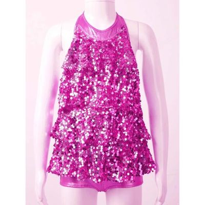 Robe Danse Fille Paillettes Asymétrique - Justaucorps Sans Manches 2-14 Ans | Pour Gymnastique, Latine