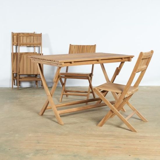 Meubles d'extérieur Jessica table en bois 4 chaises pliantes avec  accoudoirs pour jardin.