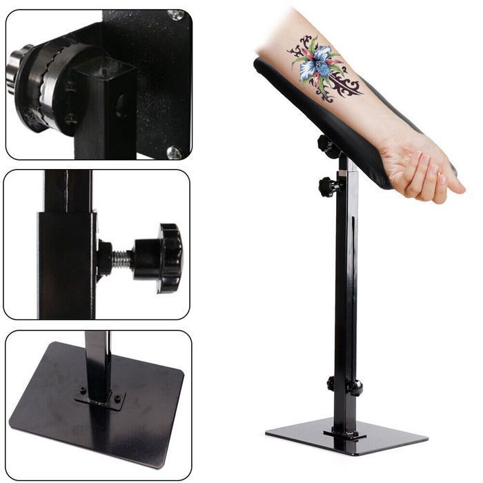 Accoudoir Hydraulique Professionnel Pour Tatouage - Hauteur Réglable 73-92cm, Coussin Cuir Noir - Capacité 100kg - Pour Salon, Studio