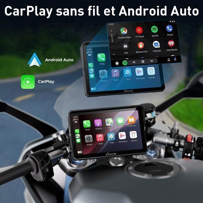 Écran Tactile Carpuride W702 Pro Moto 7" Étanche Avec Interphone Et Double Bluetooth - Auto