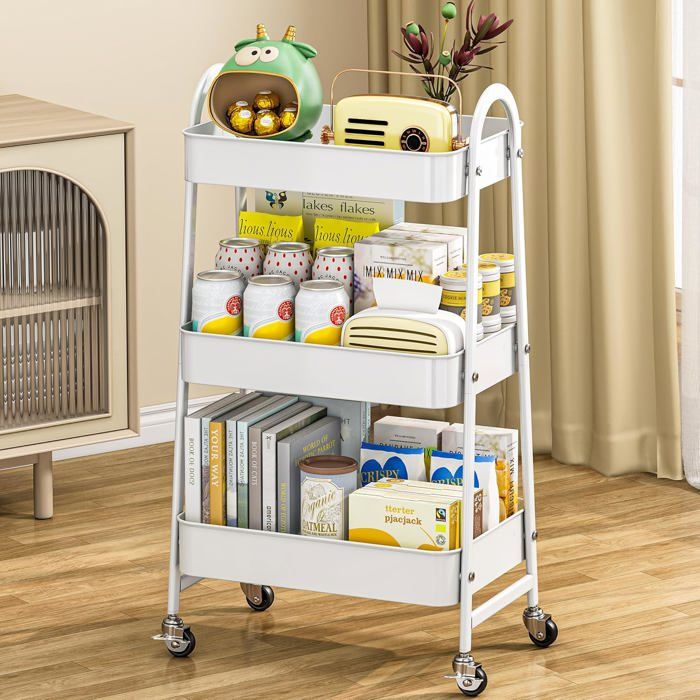 Chariot de Rangement Largeur 13 cm à roulettes, Desserte de Cuisine à 4 Niveaux, Poignée