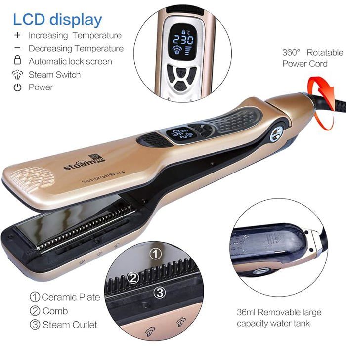 Professional Hair Straightener with Hair Straightening Steam Comb, with ...