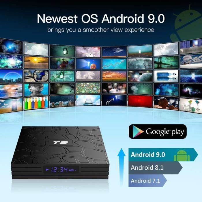 Box TV Android, T9, 4K, 4Go-64Go