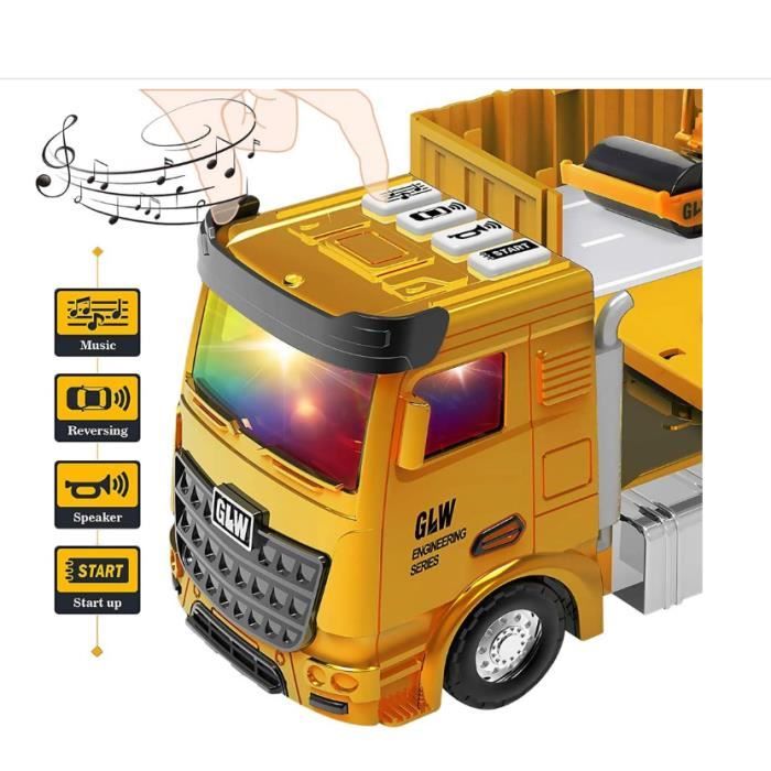 Camion Transporteur de Voitures - Jouet Requin - Musique et Lumière - 2 en 1 - Pour Enfants 3-6 Ans - Jeux - Jouets