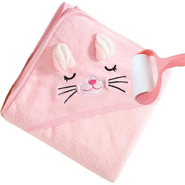 Serviette à Capuche Bébé 80x80cm Ourson - Ultra Douce Peluche Corail Absorbante 0-3 Ans