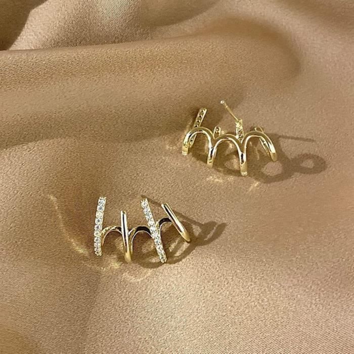 Boucles D'oreilles Pendantes En Acier Inoxydable Avec Zircons – Style Doré