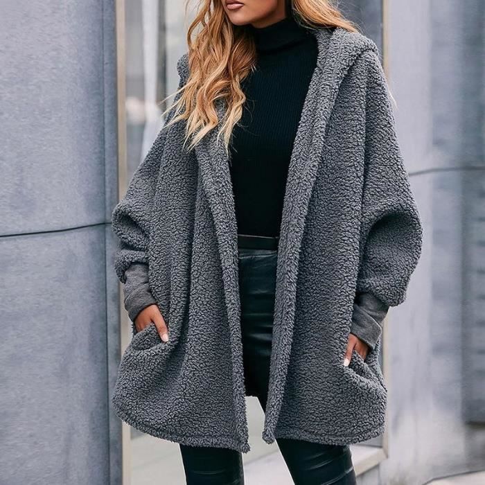Femme Hiver Polaire Chaud Veste Longue a Capuche Oversize Blouson Adulte Casual Elegant JacketGris Fonc Gris Cdiscount Pret a Porter