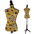 Buste de couture feminin sur pieds hauteur regable mannequin fee deco vitrine fibre de verre jaune avec des fleurs-2