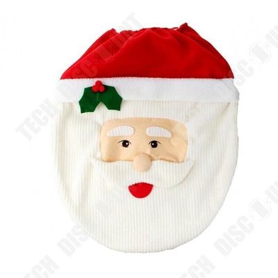Set Décoration Toilettes De Noël - Housse Siège + Tapis, Motif Père Noël/Bonhomme De Neige/Élan, Tissu Non Tissé