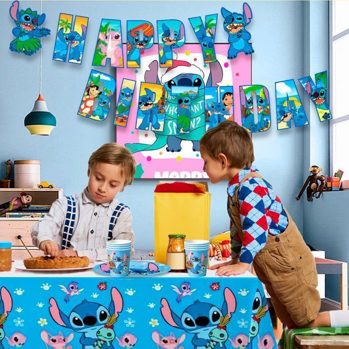 Set De Fête Stitch Et Angel Procos - 52 Pièces (assiettes, Gobelets, Serviettes) - Décoration Table Anniversaire Enfant