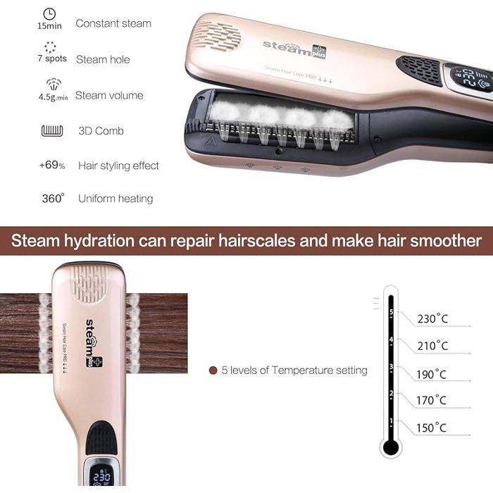 Professional Hair Straightener with Hair Straightening Steam Comb, with ...
