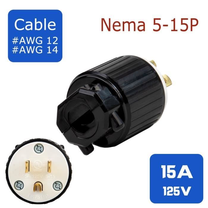 Adaptateur De Prise Mâle D'alimentation électrique AC, 3 Broches, US, Américain, Fil Adaptateur, Connecteur D'extension Recâblé