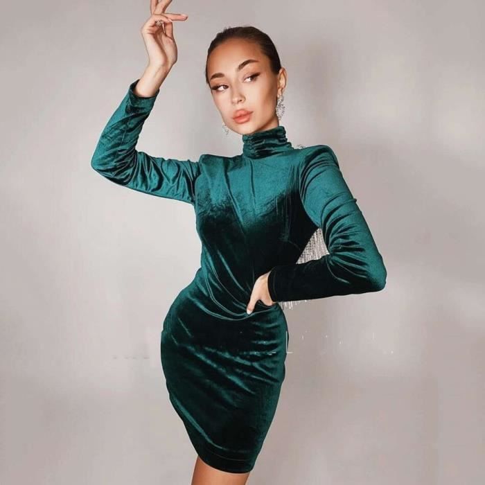 Robe Robe de soir e en velours haute qualit noir vert Sexy