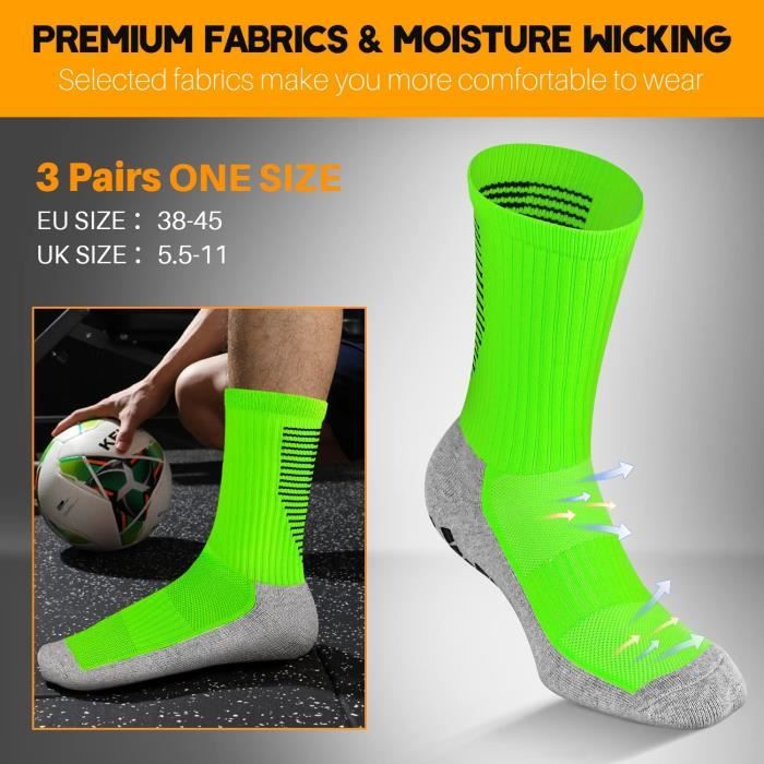 3 Paires Chaussette Football Antiderapante Hommes Femme Respirantes Anti Ampoules Chaussette Chaussettes de Sports Vert