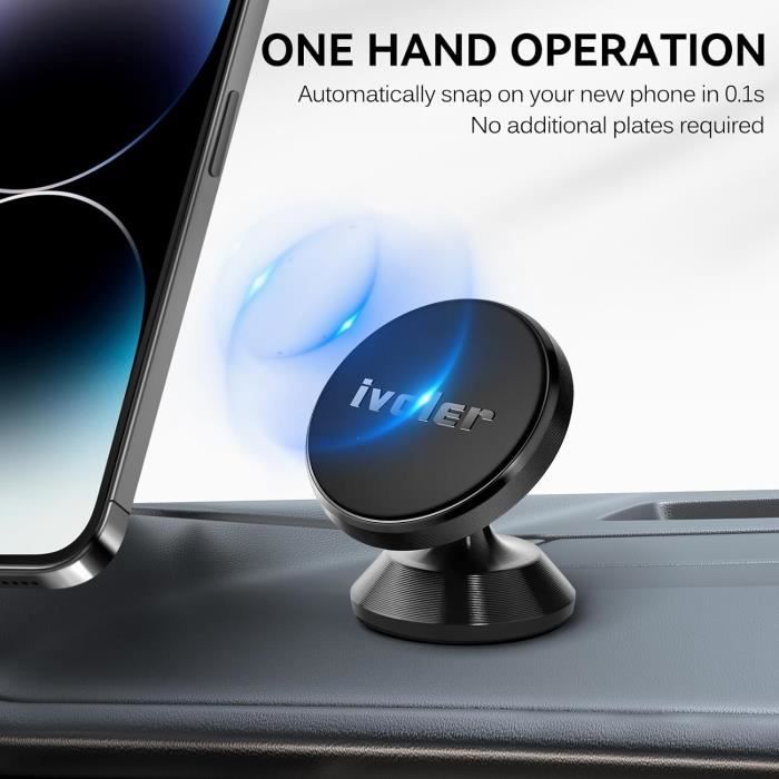 Support Téléphone Voiture Aimanté 360° - Lot De 2, Fixation Tableau De Bord, Rotation Libre
