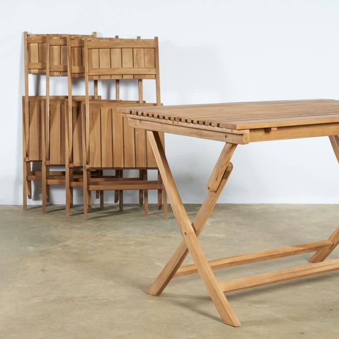 Table pliable de jardin en teck avec 4 chaises en teck : Horta