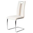 Lot de 4 chaises de salle à manger en métal - Revêtement simili Blanc et Beige - Chaise Confortable Contemporain-3