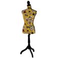 Buste de couture feminin sur pieds hauteur regable mannequin fee deco vitrine fibre de verre jaune avec des fleurs-3