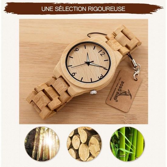 BOBO BIRD D27 Montre En Bois En Bambou Pour Hommes Unique Lug Design Wood Band Night Green Pointer Montres De Poignet Cdiscount Bijouterie