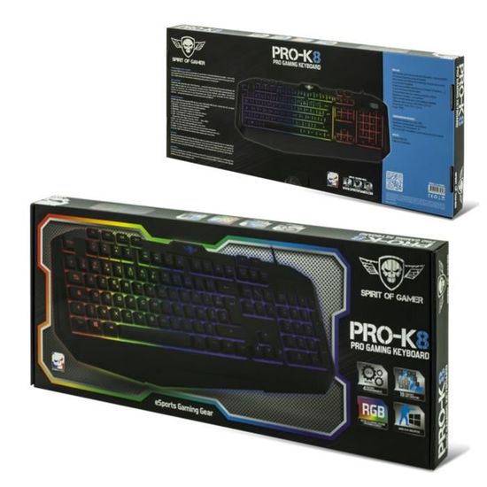 Clavier PRO-K8 Spirit of Gamer - 4 touches programmables - Rétro éclairé  RGB - Mode play - Cdiscount Informatique