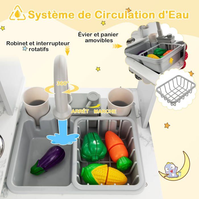 GOPLUS Cuisine Enfant Rose Avec Son – Moulin à Café, Machine à Laver, Accessoires – 70x30x88 Cm – Dès 3 Ans – Jeu De Rôle Immersif