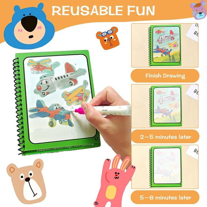 5 Pcs Livre de Dessin Magique de l'eau Magic Water Book Réutilisable avec Stylo