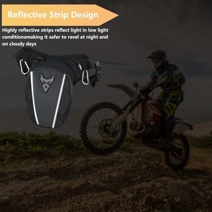 Sacoche De Jambe Moto/vélo - Extensible, Bandes Réfléchissantes, 4 Poches, Réglable (noir)