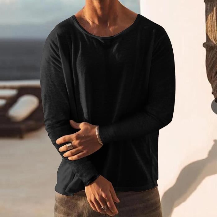 T shirt manche longue lin sale homme