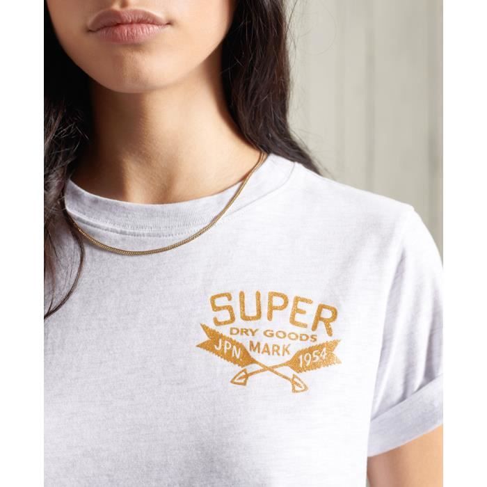 T shirt brillant femme Superdry Glitter blanc glacier chin