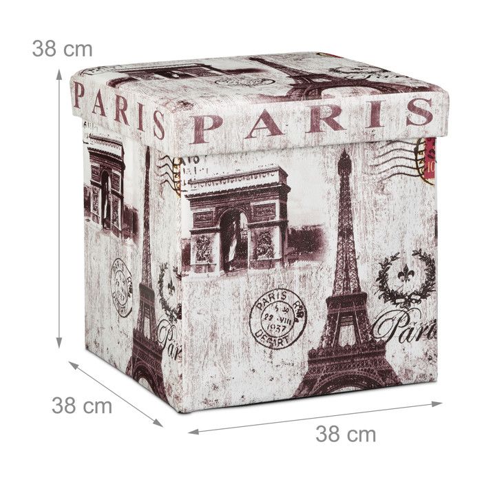 Tabouret cube carré pliant coffre de rangement pliable pouf rayé tricolore HxlxP: 38 x 38 x 38 cm, bleu-blanc, Relaxdays | Leroy Merlin