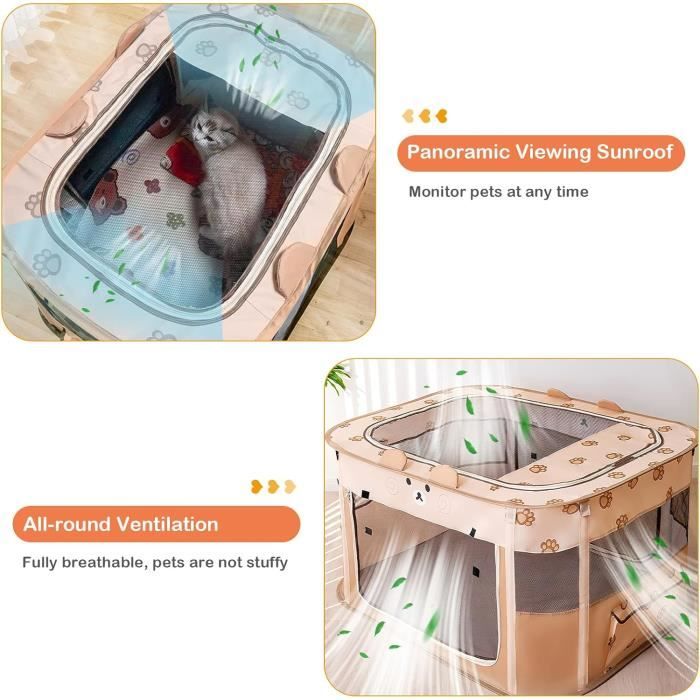 Parc Pliable Pour Chaton/chiot 73x73x43cm - 2 Portes, Facile à Transporter