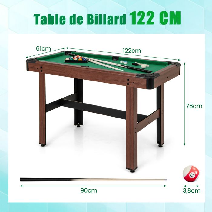 Table De Billard Pliable 122x67 Cm – Jeu Complet Avec 2 Queues, 16 Boules, Triangle, Craies, Brosse – Idéal Maison, Bar, Enfants & Adultes