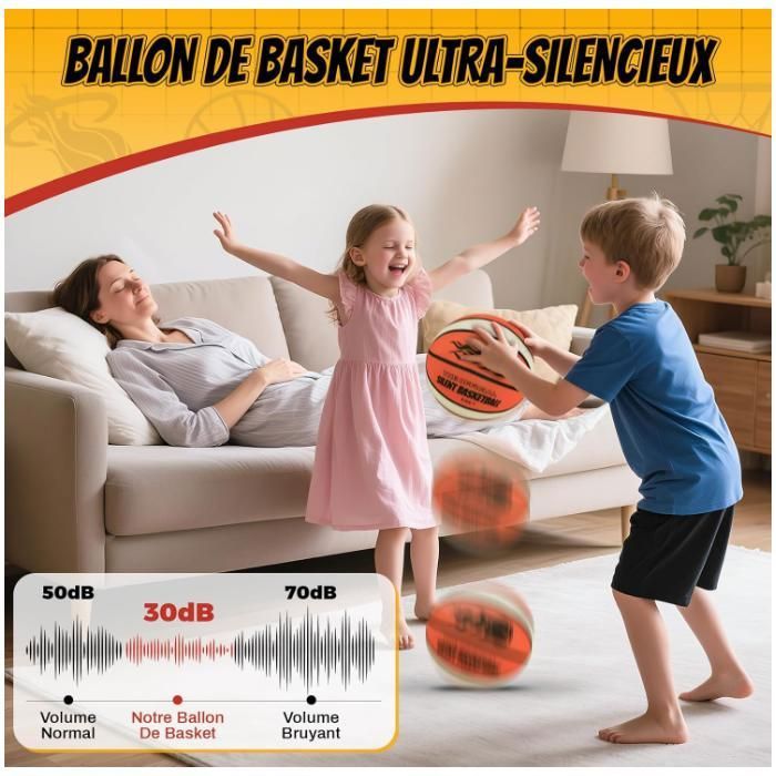 Ballon De Basket Silencieux – Taille 7 – Mousse PU – Niveau Sonore ≤ 2 DB – Housse Anti-miettes – Pour Entraînement En Salle, Enfants Et Adultes