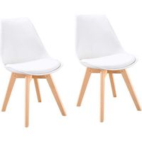 Lot de 2 chaises de salle à manger - BJORN - Scandinave - Simili blanc - L 48 x P 57 cm