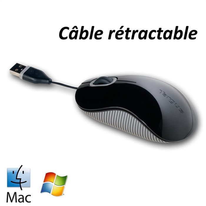 TARGUS Souris filaire - Optique - Cord Storing - Noir