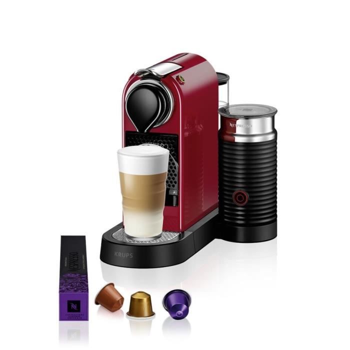 KRUPS NESPRESSO Citiz & Milk Machine à café expresso, 19 bars, Cafetière à dosette, Expresso, Mousseur à lait, Rouge YY4116FD