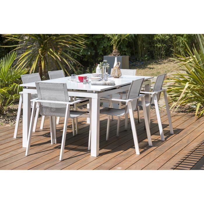 DCB GARDEN Table Mykonos-TB240 + 6 fauteuils Mykonos-FT - Blanc