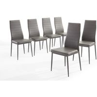 Lot de 6 chaises - BAÏTA - Gamme SAM - Simili gris pieds métal noir - L 50 x P 41,5 x H 96 cm