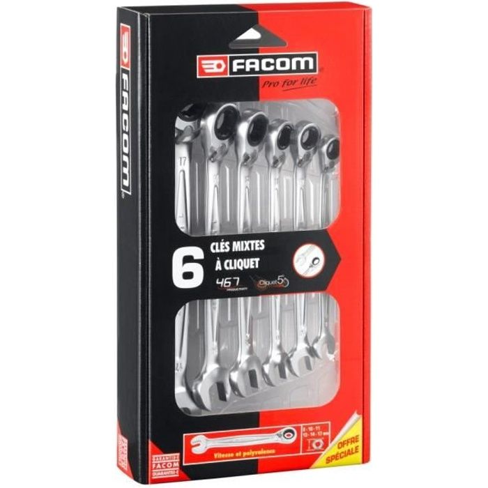 FACOM Jeu de 6 clés mixtes à cliquet
