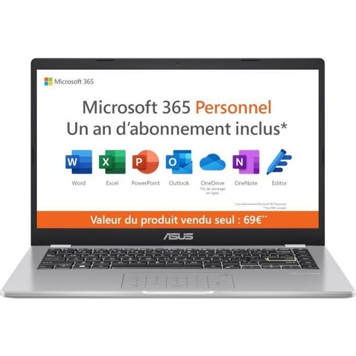 PC Portable ASUS E410MA-EB1806WS - 14- FHD - Pentium N5030 - RAM 4Go - Stockage 128Go - NumPad - Windows 11 S - Office 1 an - AZERTY