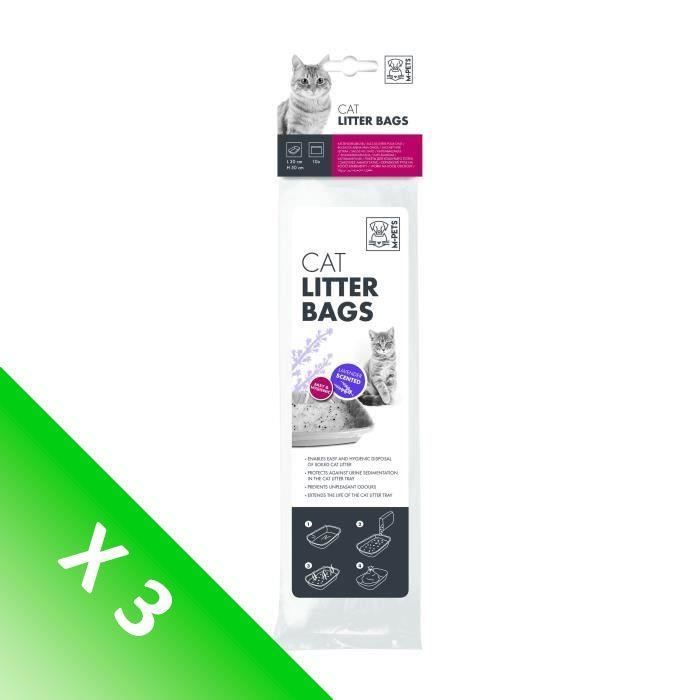 Lot de 3 MPETS Sacs à litière senteur lavande - 30x50 cm - Pour chat - 30pcs