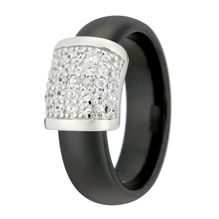 Bague Céramique Ceraselle — Argenté Et Noir, élégante Et Moderne, Avec étiquettes D’origine