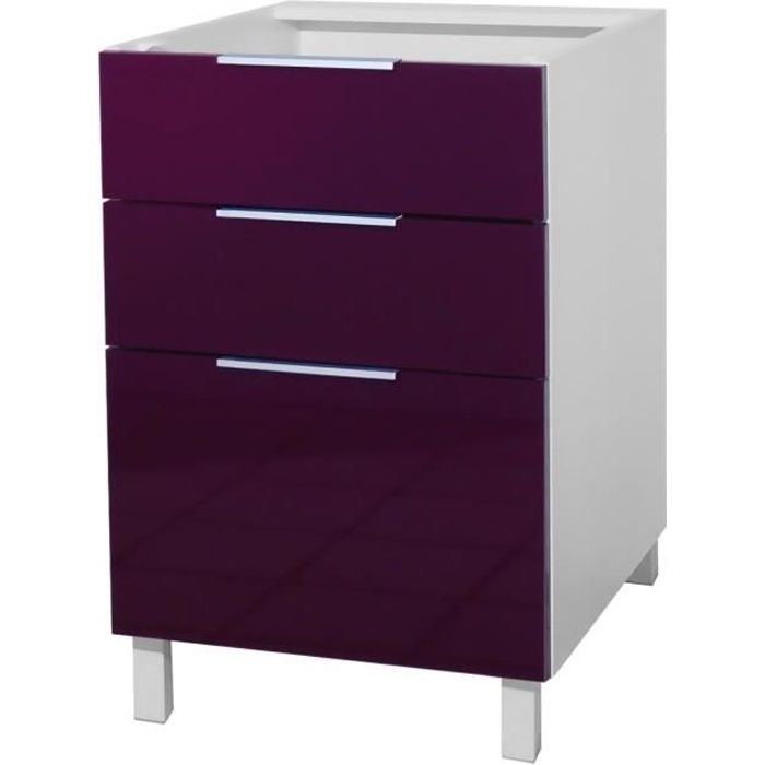Meuble Bas De Cuisine 60 Cm Aubergine Haute Brillance Achat Vente Caisson De Bureau Caisson 3 Tiroirs 60 Cm Aub Structure Panneaux De Particules Faible Et Moyenne Densite
