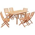 Ensemble repas de jardin 4-6 personnes - Eucalyptus FSC - Table extensible 120/180 x 80 cm + 6 chaises pliantes-0