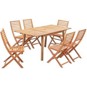 Ensemble table et chaise de jardin Ensemble repas de jardin 4-6 personnes - Eucalyptus FSC - Table extensible 120/180 x 80 cm + 6 chaises pliantes
