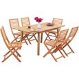 Ensemble repas de jardin 4-6 personnes - Eucalyptus FSC - Table extensible 120/180 x 80 cm + 6 chaises pliantes-2