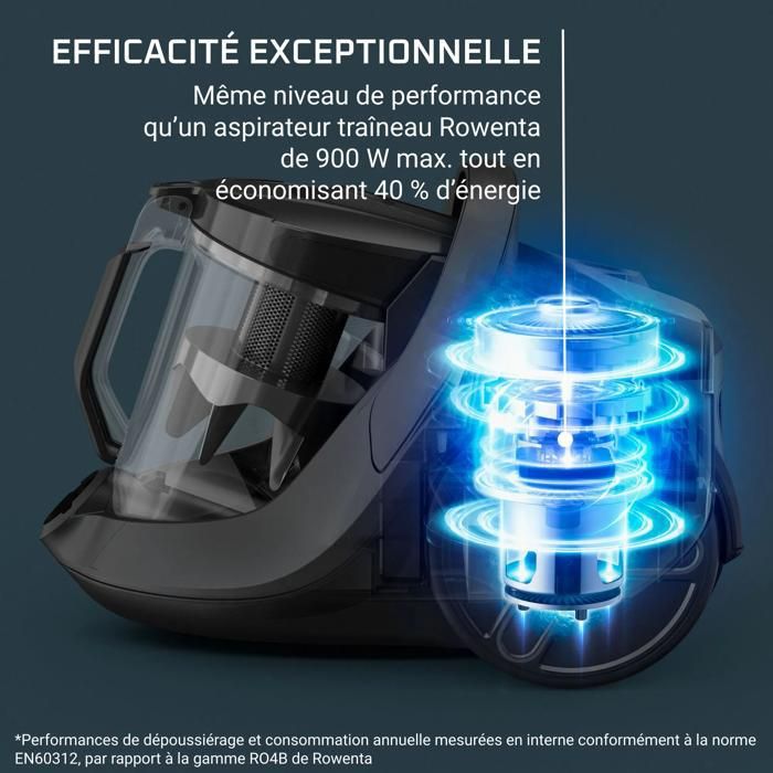 Rowenta Aspirateur sans sac, Eco-conçu, Silencieux, Fabriqué en