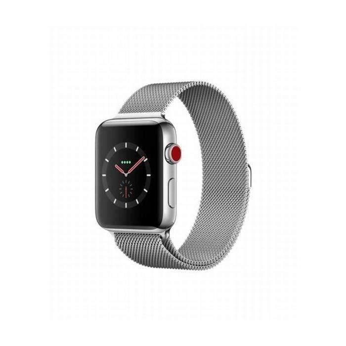 Apple Watch Series 3 GPS + Cellular - Boîtier 42 mm Acier - Bracelet Loop Noir Milanais (2017) - Reconditionné - Etat correct - Apple